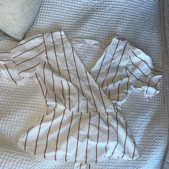 American Threads White and Brown Striped Top - Picture 1 of 3